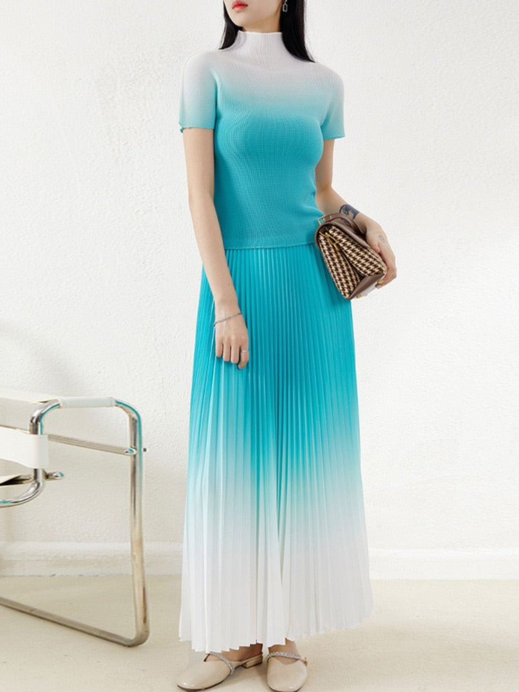 Amanda Pleated Temperament One Size Gradient All-Match Top Skirt