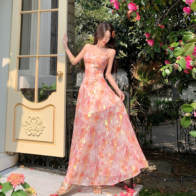 Jenny Jacquard Chiffon Strapless Maxi Dress Beach Vacation Atmosphere Dress