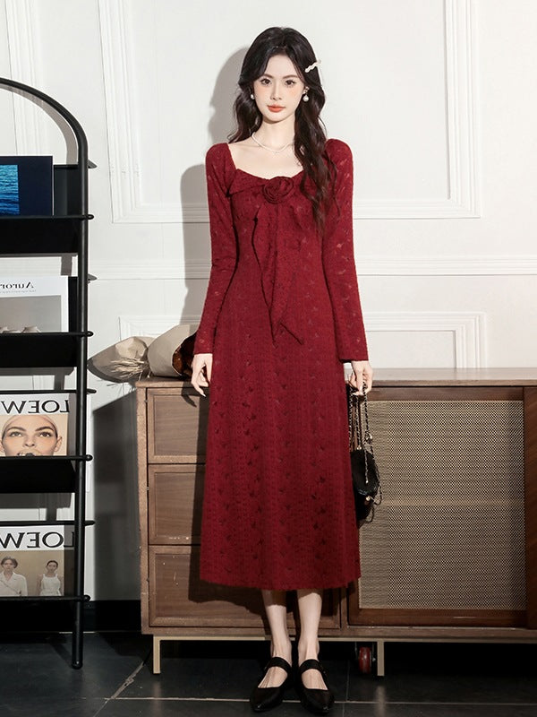 Emma Floral Brushed Lace Fitted Long Dress for Women