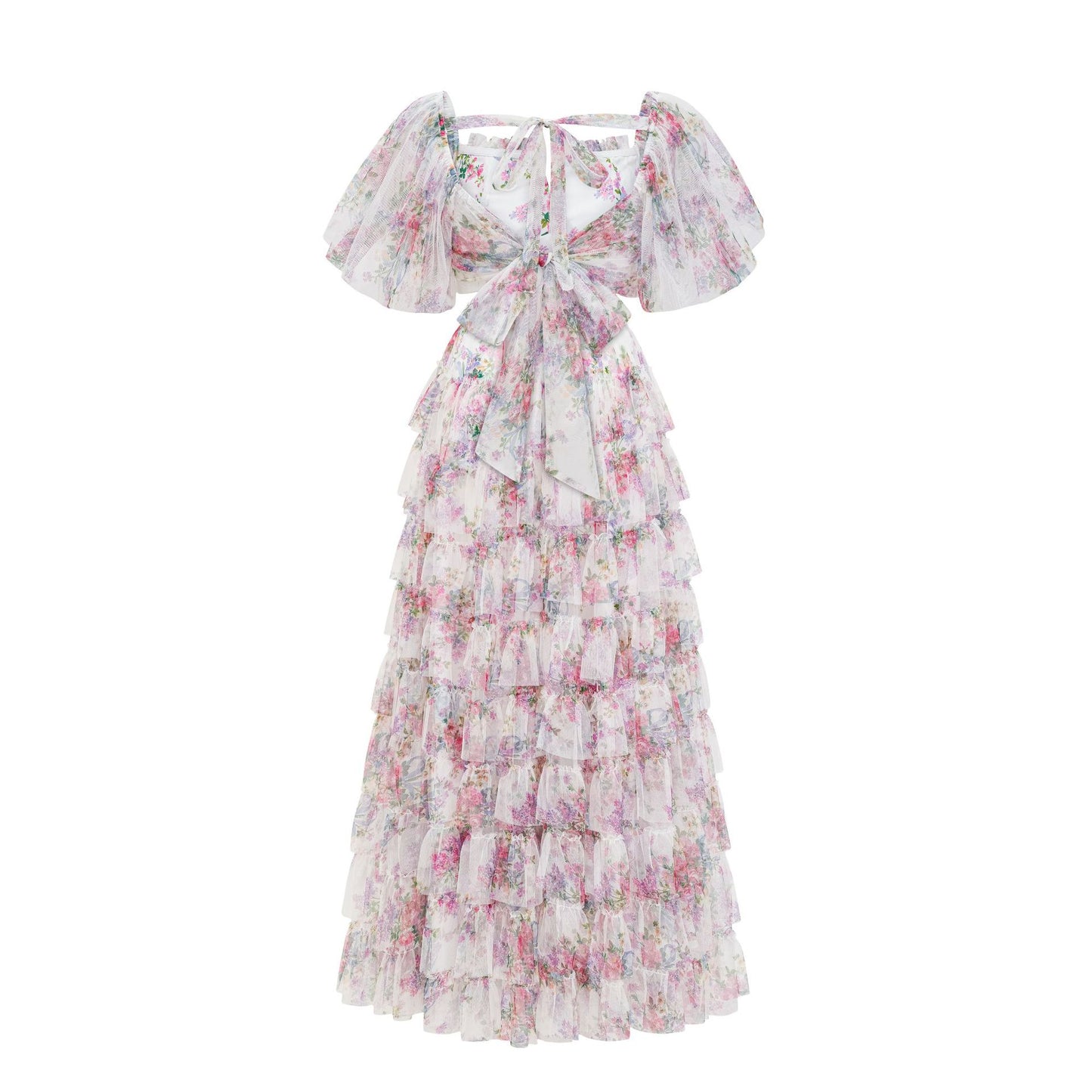 Willow Forest Fairy Style Print Short Sleeve Crop Top and High Waist Long Skirt Two-Piece Set