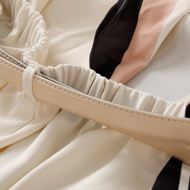 Wilma Summer Sexy V-Neck Waist Tie Print Shawl Maxi Dress