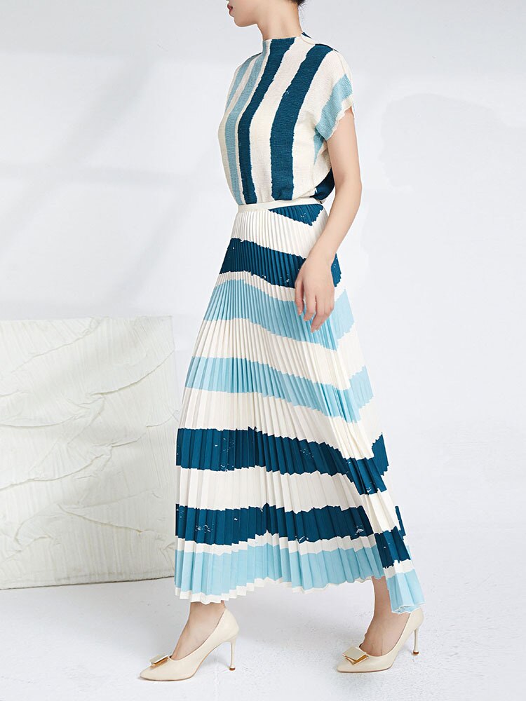 Carmella Printed Striped Pleated 2 Pieces Set