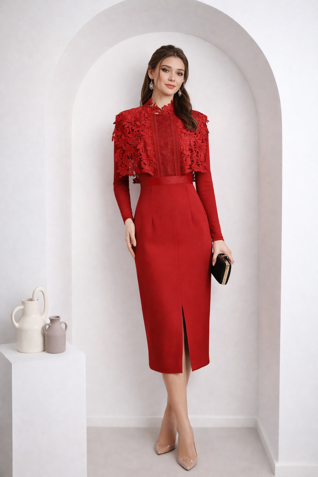 Grecilda Long Sleeve Midi Evening Party Dress