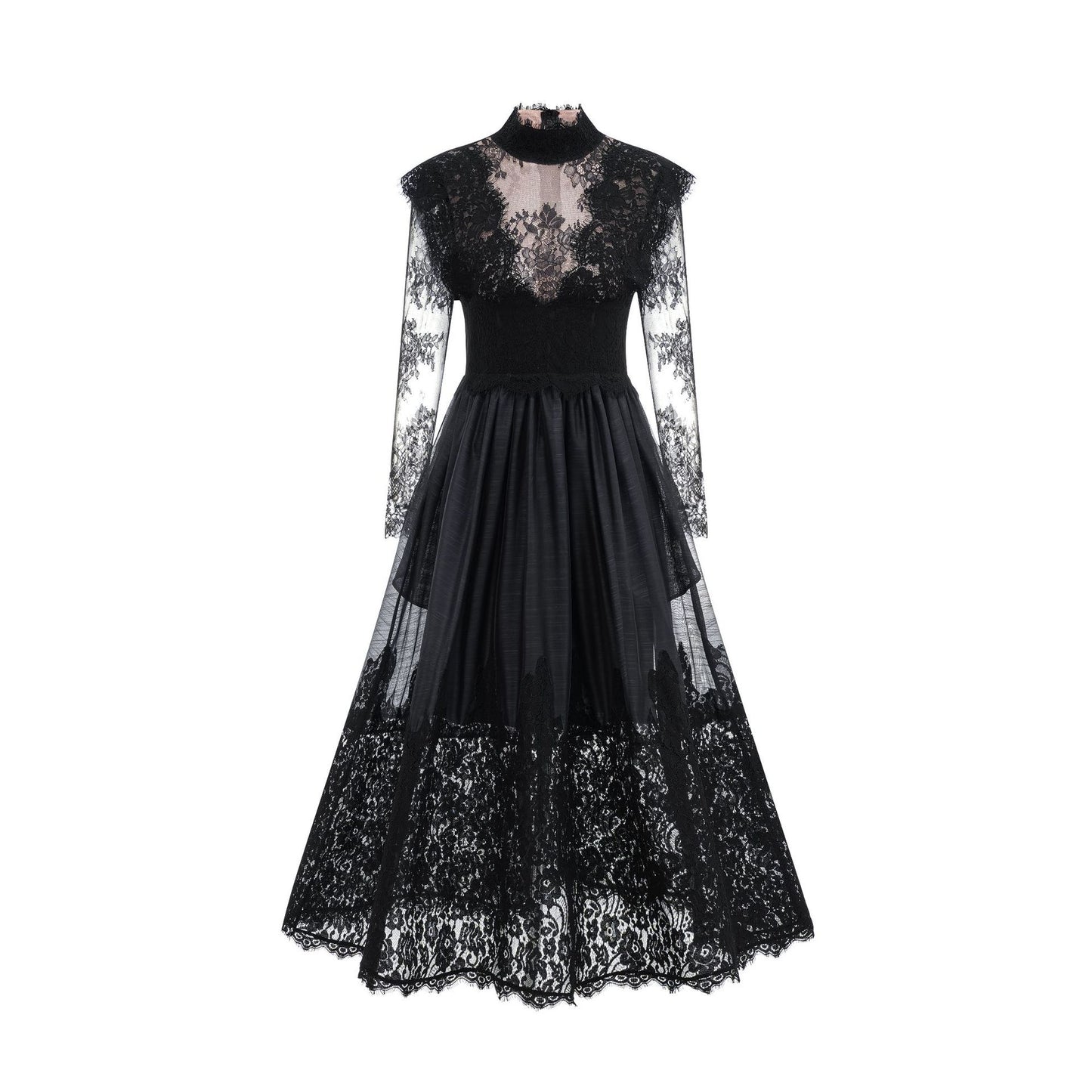 Black Lace Spliced Dress