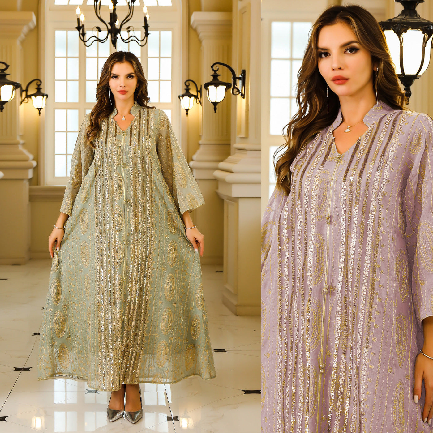Merlinda Long Robe Women's  Sequined Maxi Dress