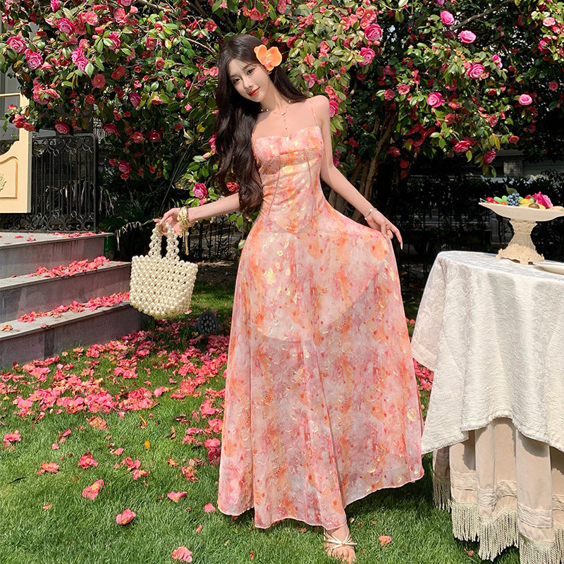 Jenny Jacquard Chiffon Strapless Maxi Dress Beach Vacation Atmosphere Dress
