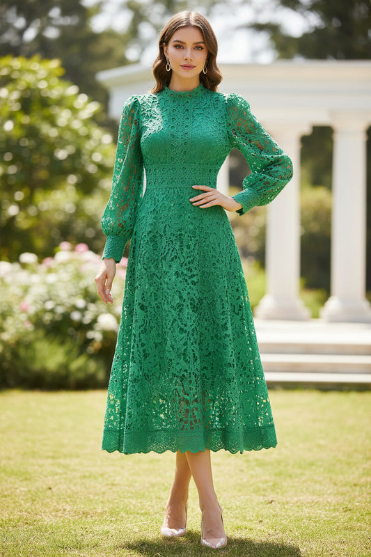 Freya French retro style embroidery large swing skirt bubble sleeve dress