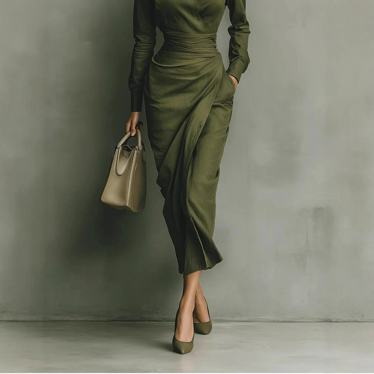 Czarina Chic Office-Friendly Fitted Asymmetric Long Sleeve Shirt Dress