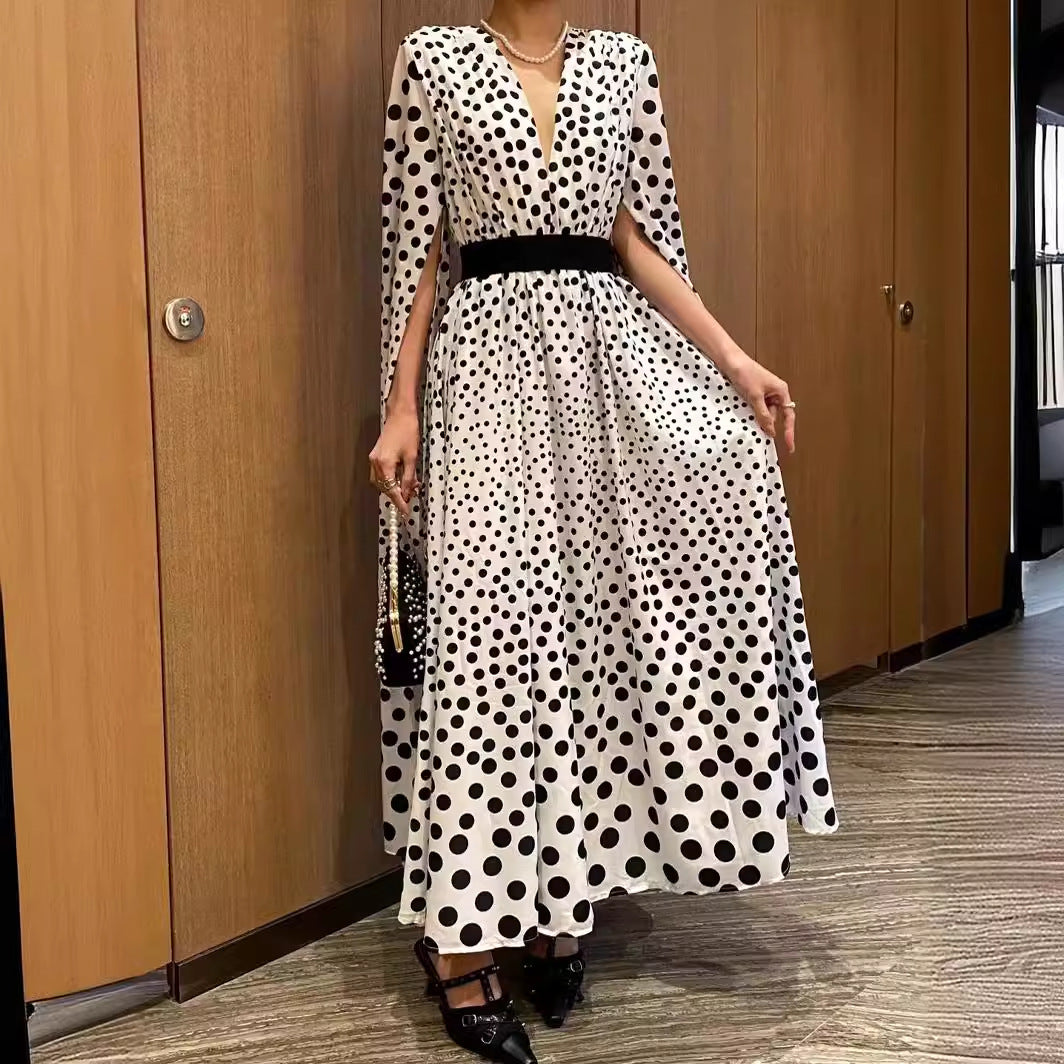 Eloise V-neck Polka Dot Print Long Sleeve Dress