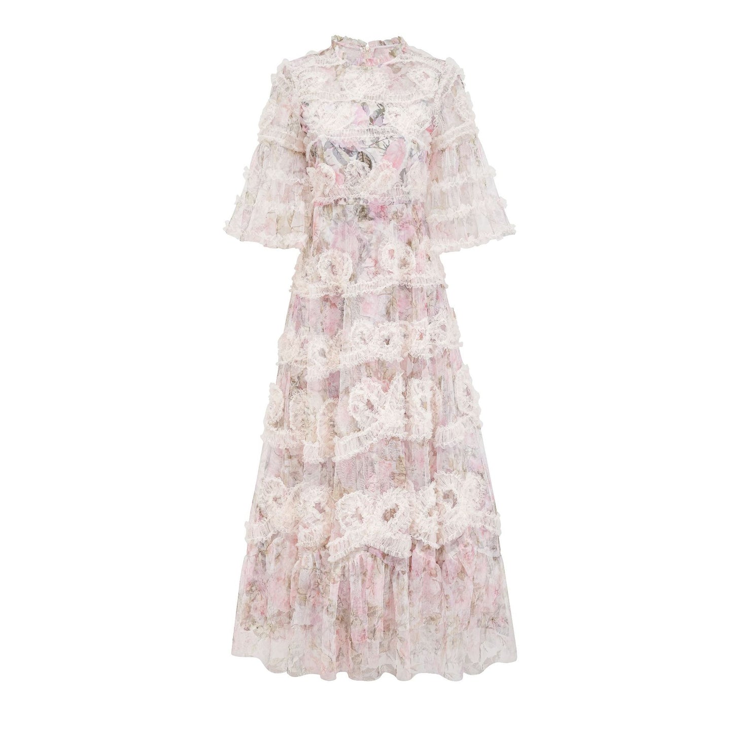 Weilla Sweet Simple Unique Round Neck Short Sleeve Long Dress