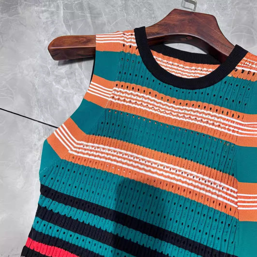 Lorna Colorful Horizontal Striped Jacquard Woven Slim Fit Knit Dress