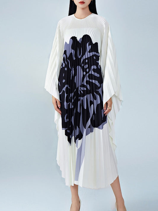 Holly Print Irregular Pleated Dress
