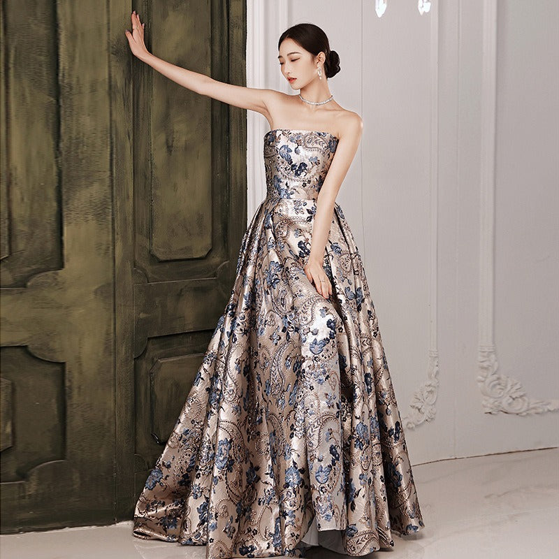 Diana Jacquard Printed Satin With Train Princess Ball Gown