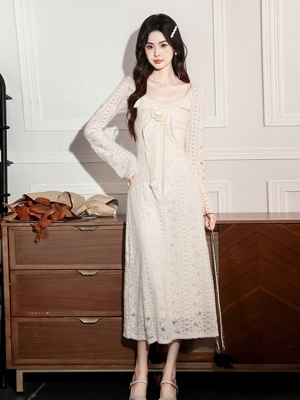 Emma Floral Brushed Lace Fitted Long Dress for Women
