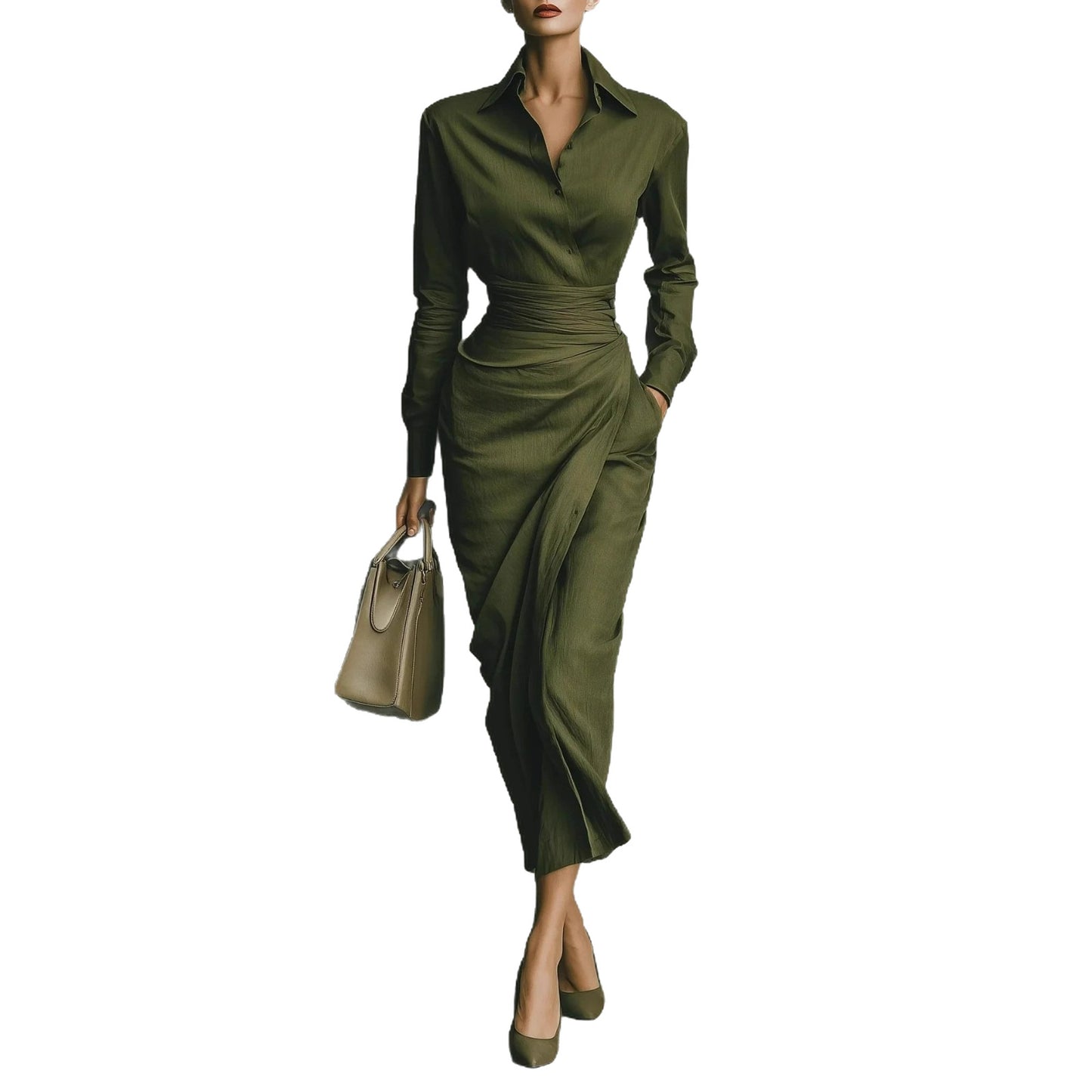 Czarina Chic Office-Friendly Fitted Asymmetric Long Sleeve Shirt Dress
