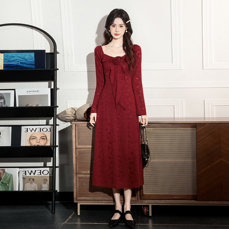 Emma Floral Brushed Lace Fitted Long Dress for Women