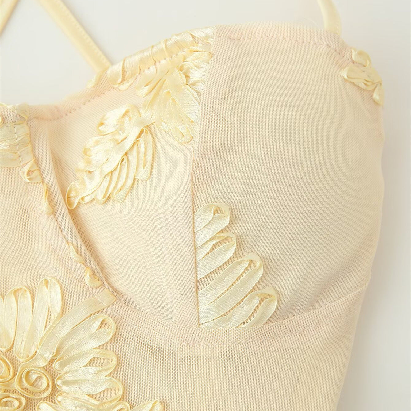 Fretzy French floral embroidery suspender dress
