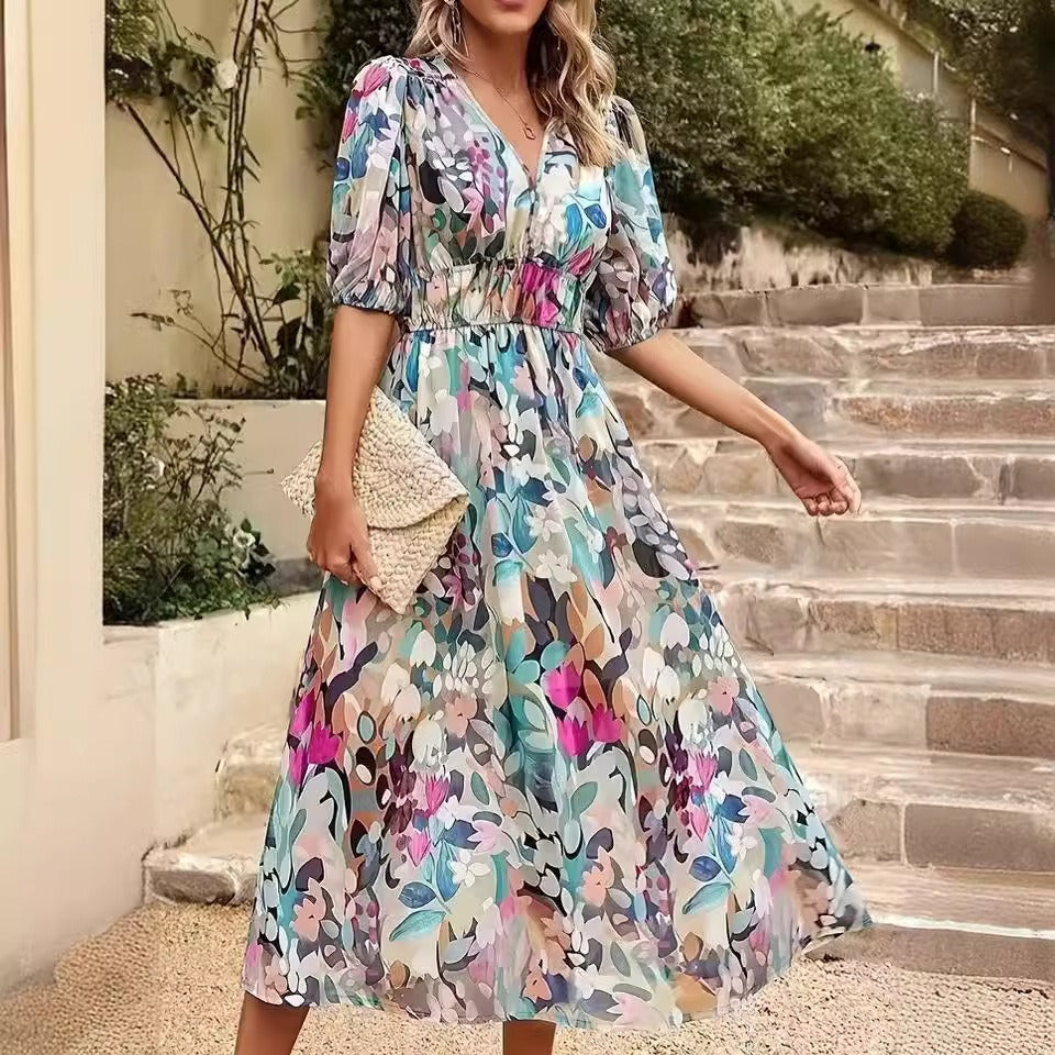Petta Waist Fashion Printed Women's Dress