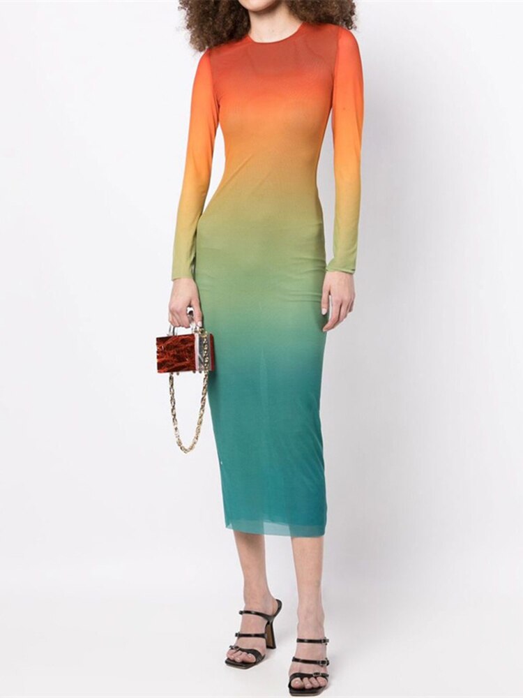 Adele Gradient Sheer Mesh Dress