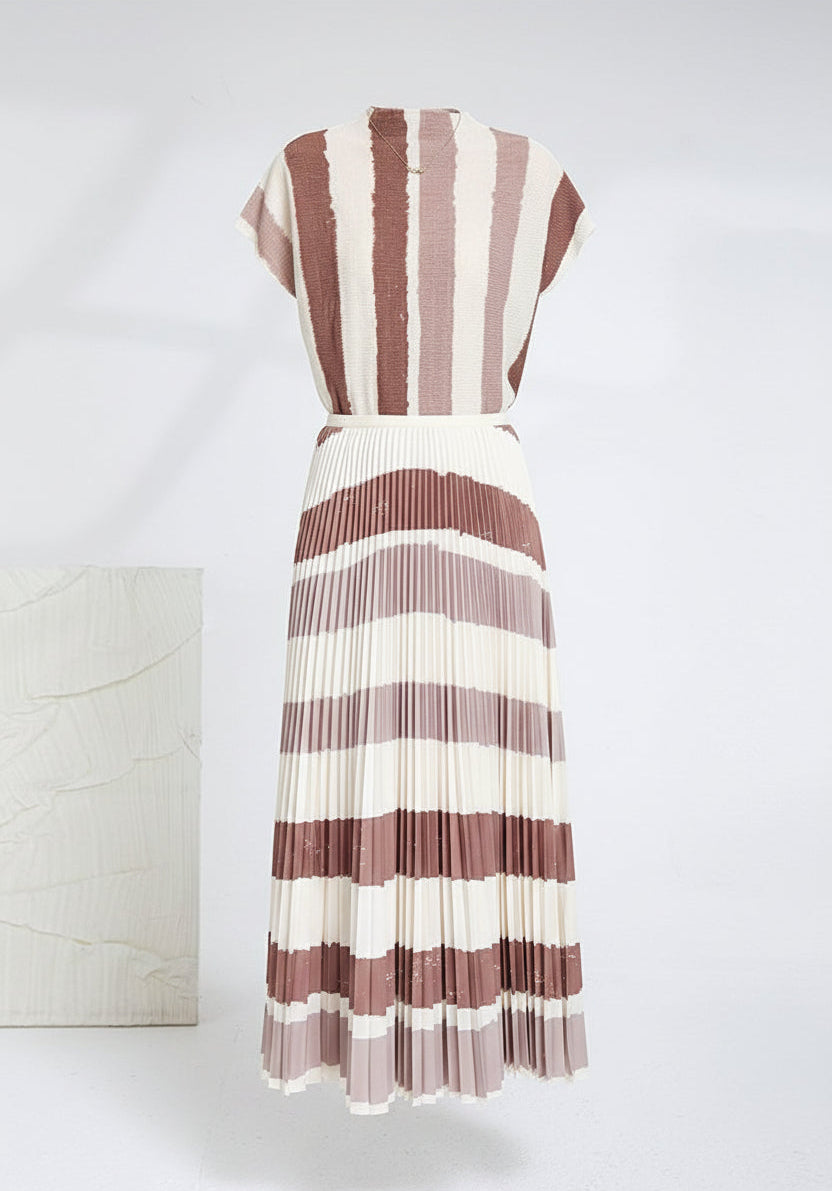 Carmella Printed Striped Pleated 2 Pieces Set