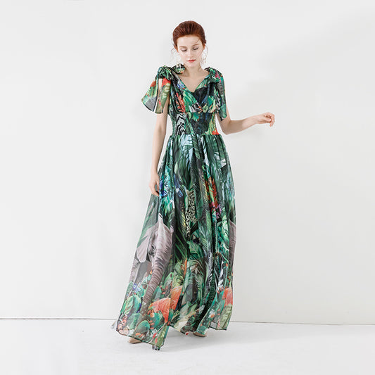 Aria V-Neck Chiffon Silk Dress