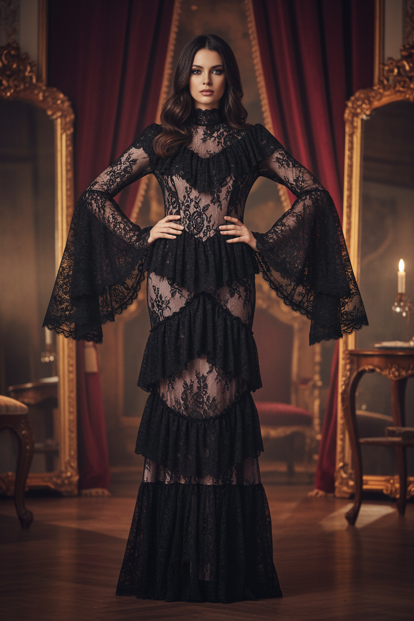 Amelia Elegant Lace Embroidery Flare Dress