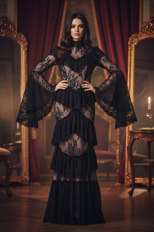 Amelia Elegant Lace Embroidery Flare Dress