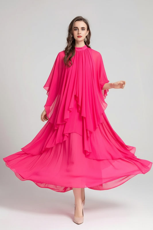 Richlie Summer Bohemian Dress Women's Stand collar Butterfly Sleeve Draped Maxi Dress