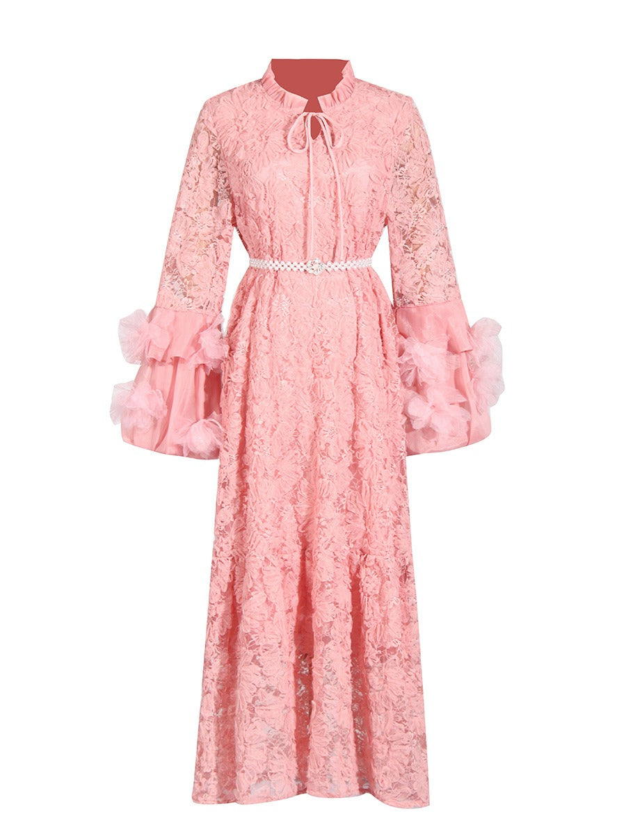 Jasmine Mesh Waist Length Embroidered Solid Color Dress