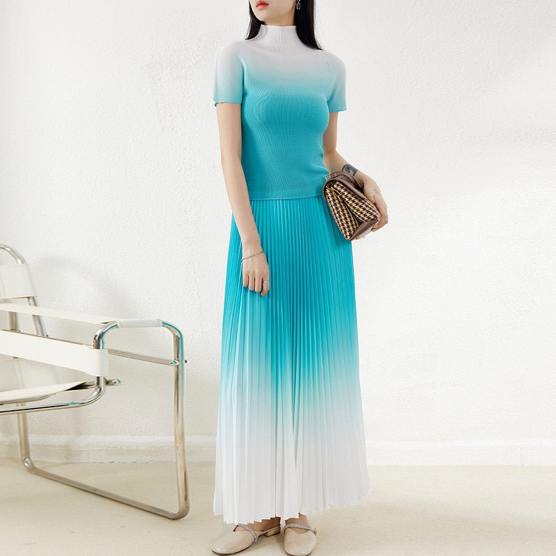 Amanda Pleated Temperament One Size Gradient All-Match Top Skirt