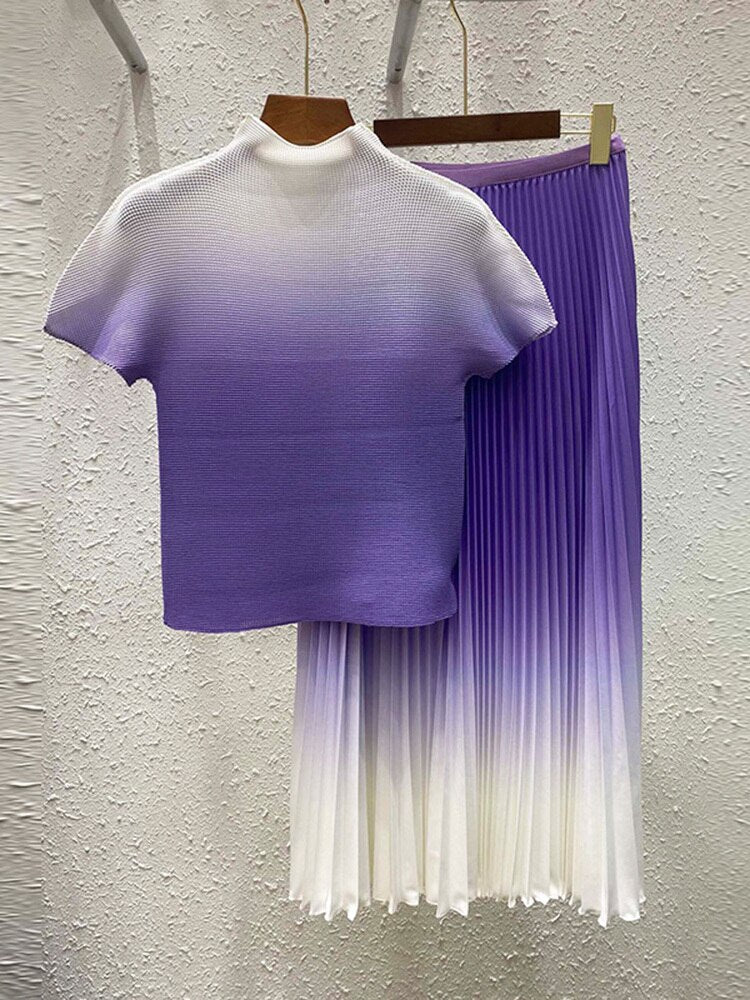 Amanda Pleated Temperament One Size Gradient All-Match Top Skirt