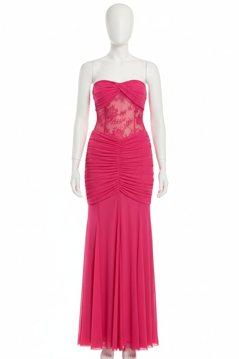 Wevy strapless long dress with pleated perspective dress