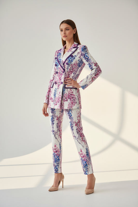 Archieala Designer Runway Suit Set Women's Double Breasted Printed Blazer Pants Suit