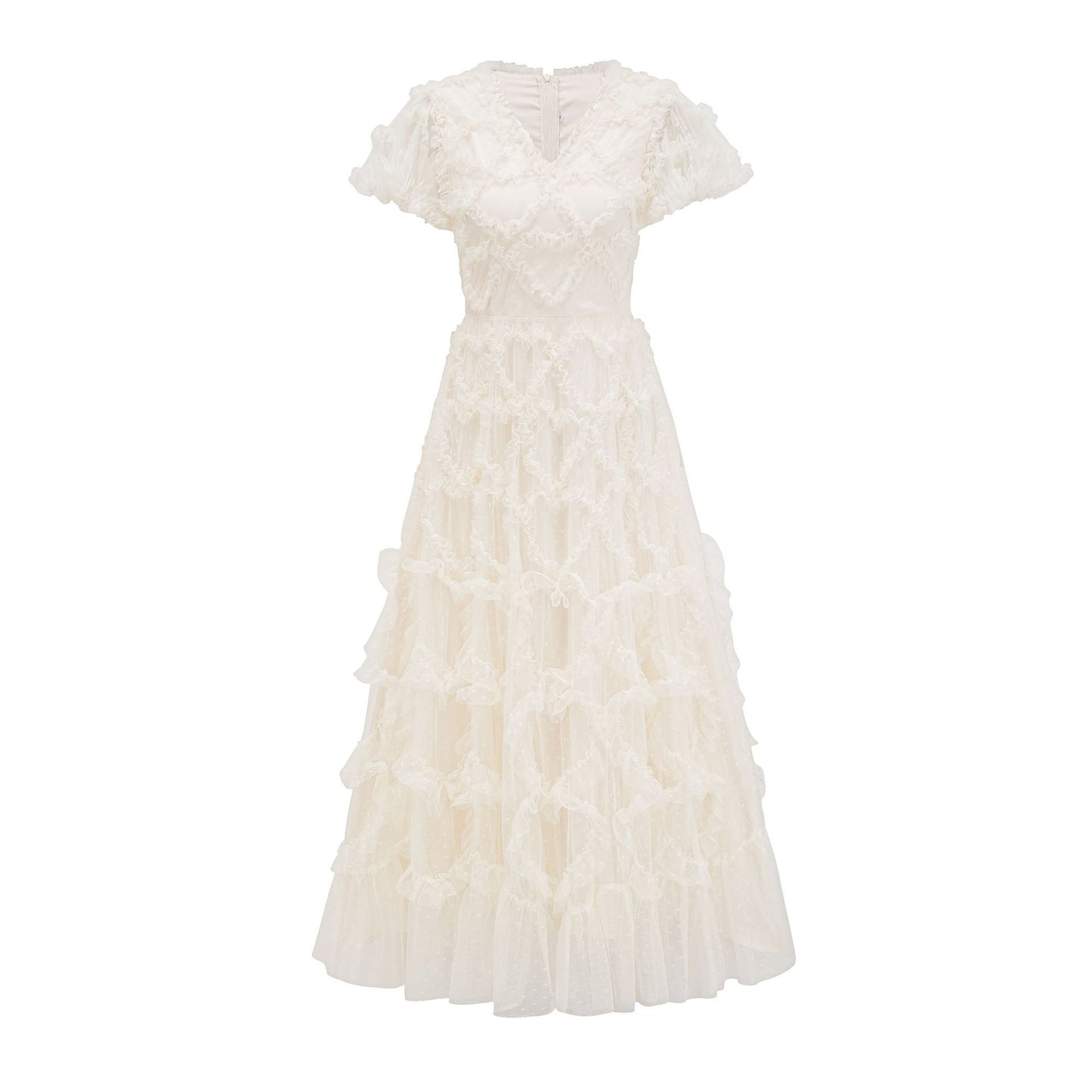 Cyrelle French Lace Slimming V-neck Dress