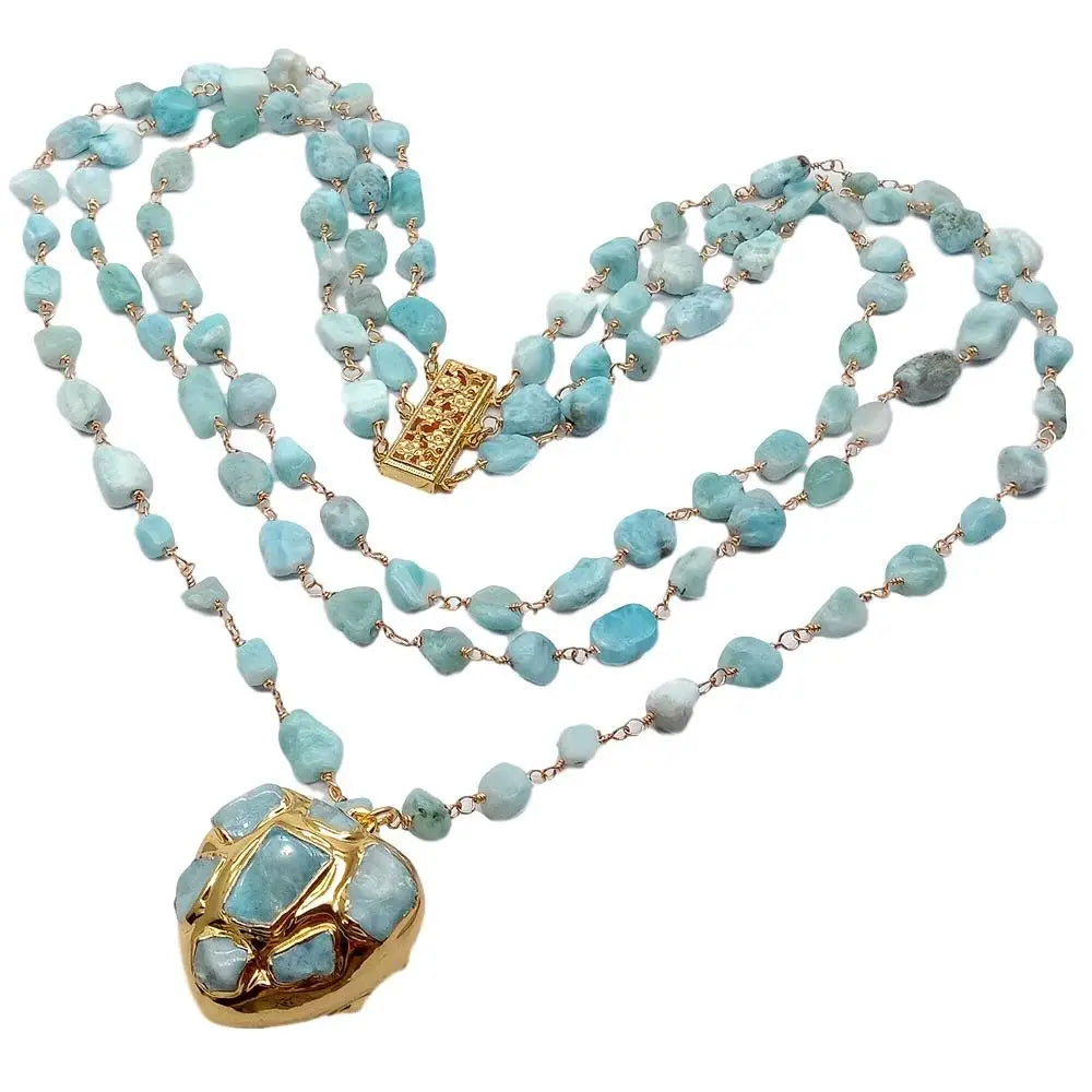 3 Strands Natural Blue Larimar 18*  Necklace