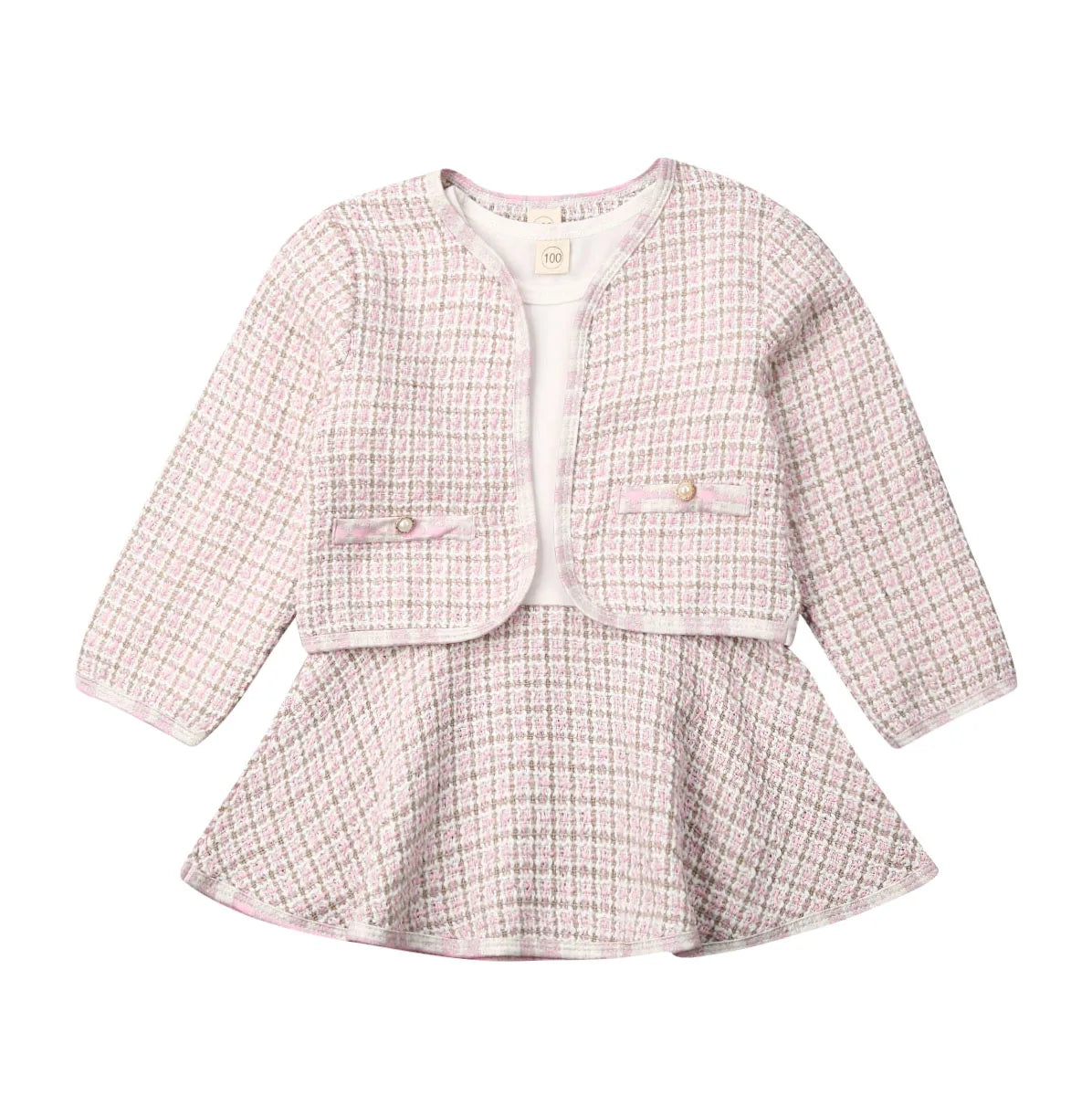 2Pcs Plaid Coat Tutu Dress Outfit Suit for Baby Girl Toddler