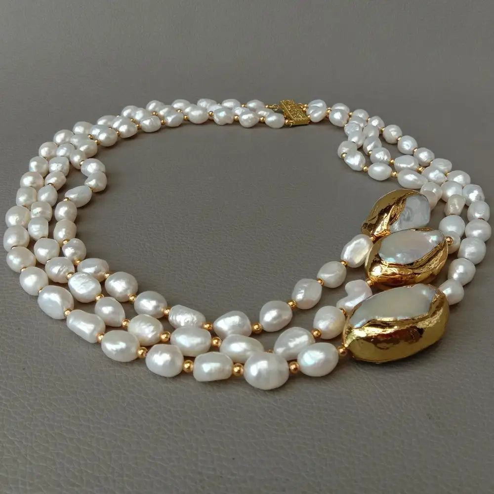 20" 3 strands Cultured Baroque freshwater Pearl Choker