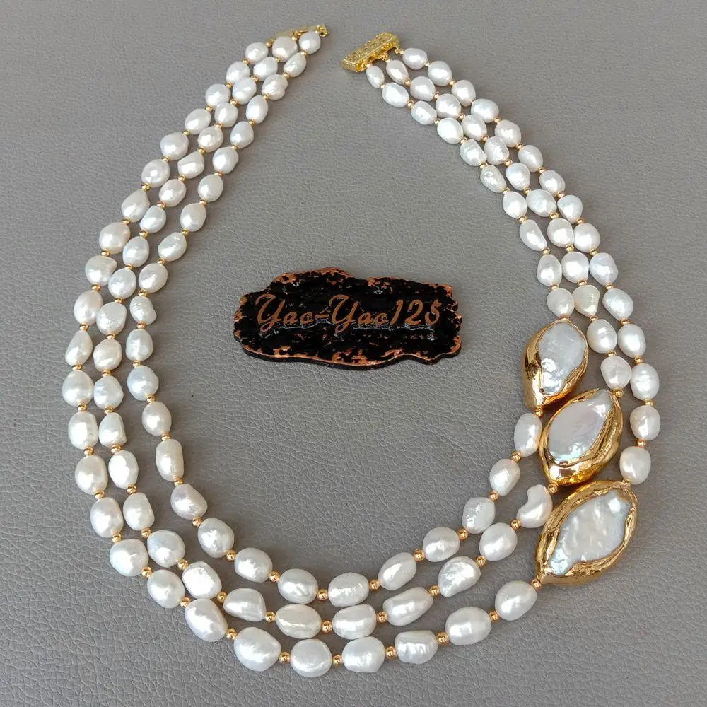 20" 3 strands Cultured Baroque freshwater Pearl Choker