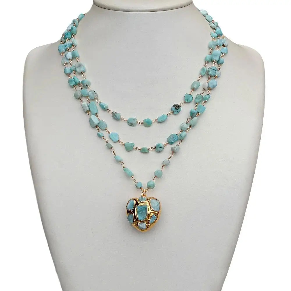 3 Strands Natural Blue Larimar 18*  Necklace