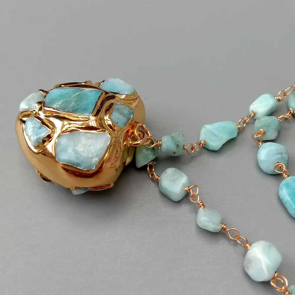 3 Strands Natural Blue Larimar 18*  Necklace