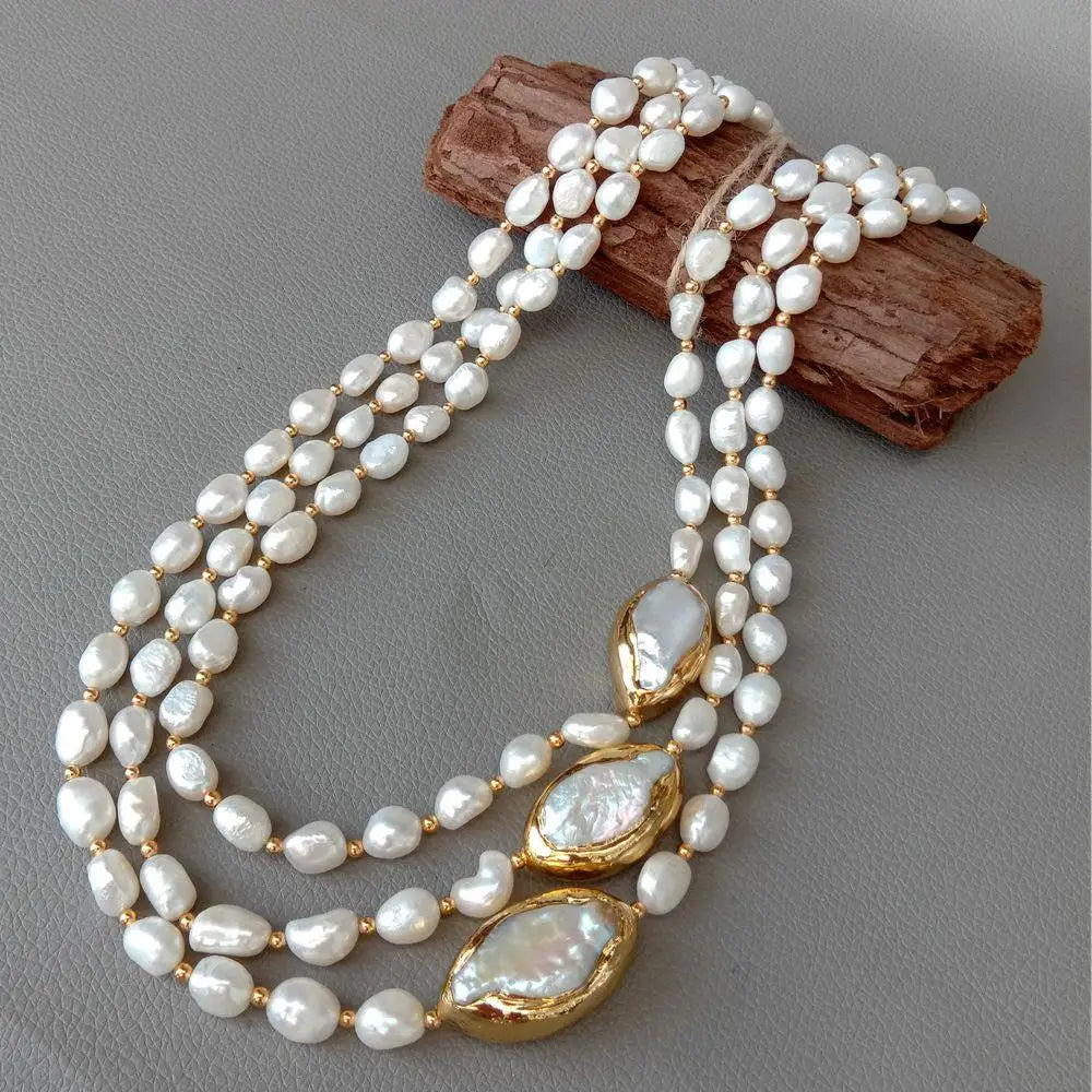 20" 3 strands Cultured Baroque freshwater Pearl Choker