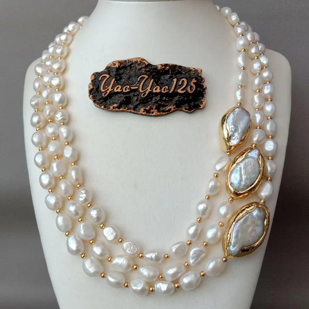 20" 3 strands Cultured Baroque freshwater Pearl Choker