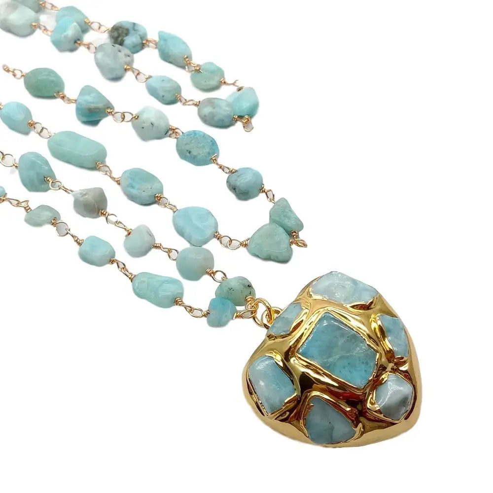 3 Strands Natural Blue Larimar 18*  Necklace