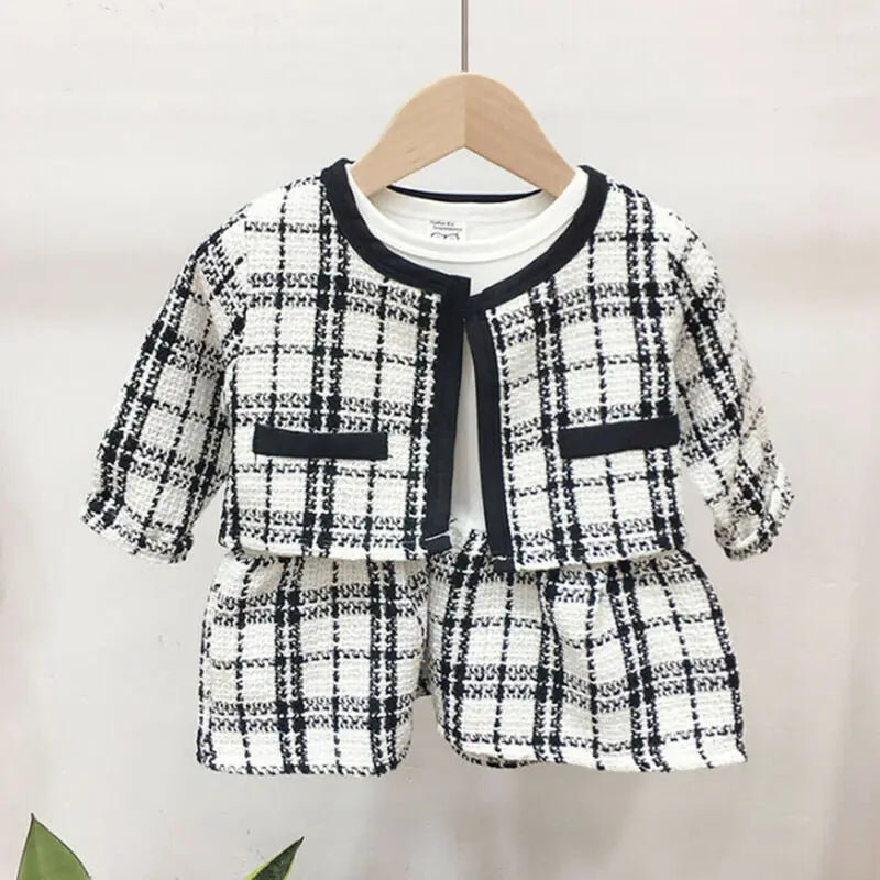 2Pcs Plaid Coat Tutu Dress Outfit Suit for Baby Girl Toddler