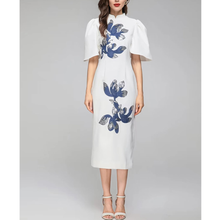 Load image into Gallery viewer, Amora Stand Collar Flare Sleeve Sequins Chinese Pencil Dress