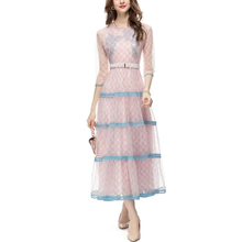 Load image into Gallery viewer, Zosia O-Neck Half Sleeve Belt Flowers Vintage Long Dress
