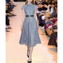 Load image into Gallery viewer, Zariyah Turn-down Collar Short Sleeve Belt Lace Dress