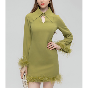 Percy Turn-down Collar Flare Sleeve Feathers Pencil Dress