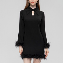 Load image into Gallery viewer, Percy Turn-down Collar Flare Sleeve Feathers Pencil Dress