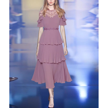 Load image into Gallery viewer, Georganna O-Neck Butterfly Sleeve Ruffle Dress